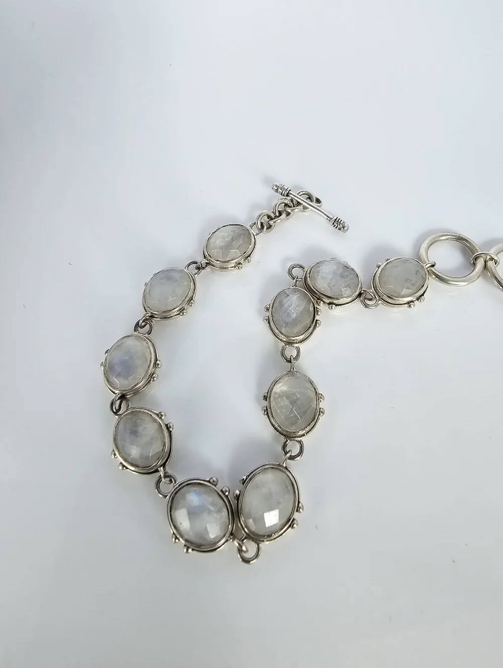 Genuine Rainbow Moonstone Sterling Silver Toggle Bracelet!